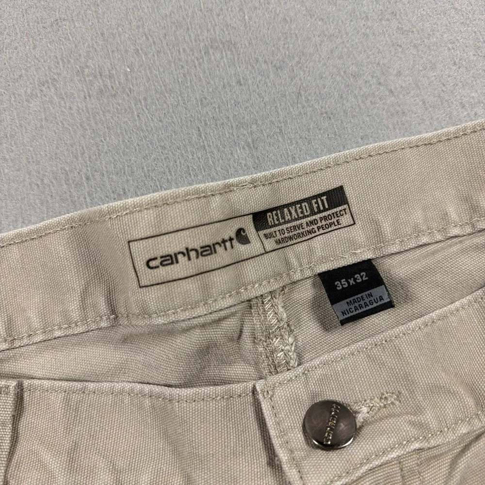 Carhartt Carpenter Pants Men 35x32 Relaxed Fit Tan Beige Canvas‎ Cotton Workwear